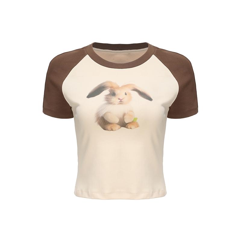 Matte Revolution×LOOKNOW合作款春夏兔子减龄美式复古短袖T恤女