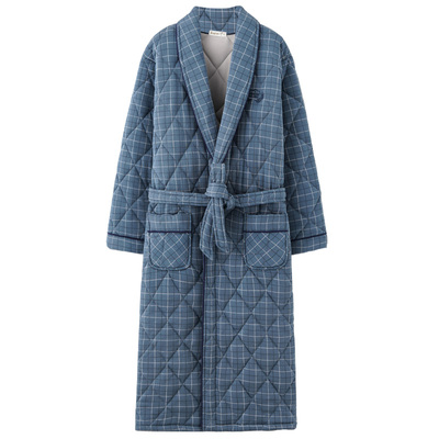 男士秋冬加厚三层夹棉睡袍