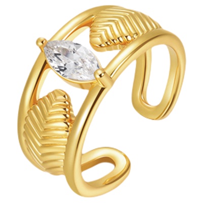 【明星同款】sunshifen Rainforest系列金色叶片锆石镂空开口戒指
