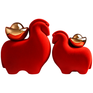 马上有钱红色陶瓷马造型装饰品摆件本命年新年礼物客厅桌面礼盒装