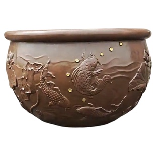 纯紫铜大型缸荷花养鱼金属风水水缸定制别墅庭院子摆件门海故宫缸