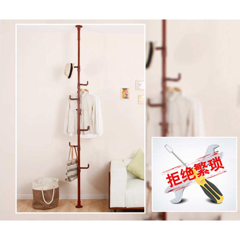 顶天立地衣帽架挂衣架落地卧室门厅玄关伸缩单杆晒衣架铁艺晾衣架