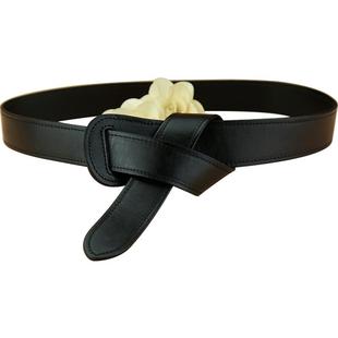 女士真皮打结腰带宽头层牛皮皮带黑色装饰配大衣羽绒服连衣裙腰封