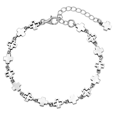 KREAM 通体925纯银 十字手链男女同款嘻哈潮流情侣高级感手饰