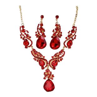 欧美重工夸张大气合金水钻水晶套装项链耳环二件套婚礼首饰配饰女