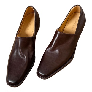 羊皮版~气质时尚褶皱设计粗跟百搭高级感小皮鞋简约复古浅口单鞋