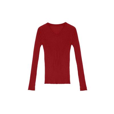 CONCISE-WHITE简白2025秋冬新品竖纹U领打底羊毛针织修身上衣女