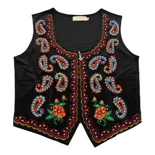 新款新疆舞蹈服装女马甲广场舞短款绣花马夹维吾尔族表演外穿背心