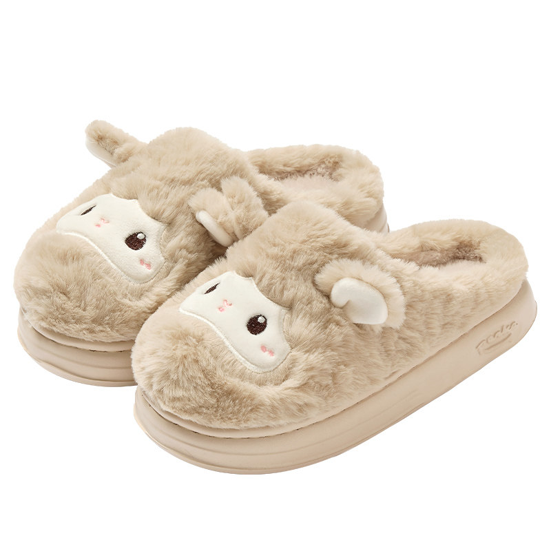 可爱小羊棉拖鞋女士冬季2025新款室内家居厚底防滑保暖毛绒棉拖女
