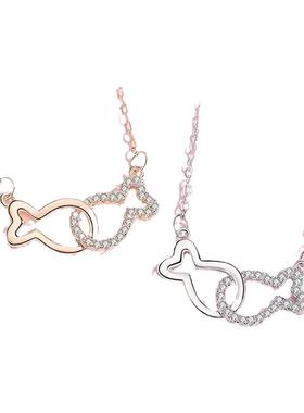 莫桑石双鱼项链AU750镶嵌星座