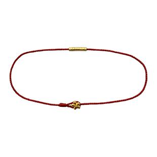 足金999纯金黄金五瓣花小隔片手工编织本命年红绳极细手链脚链女