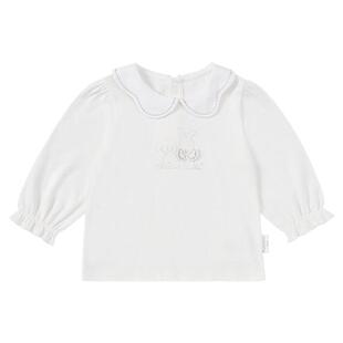 全棉时代女童打底衫儿童春新款女宝宝翻领长袖t恤泡泡袖上衣