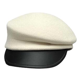 韩国款增高帽顶PU皮檐挺括显脸小礼帽女秋冬季不对称羊毛呢报童帽