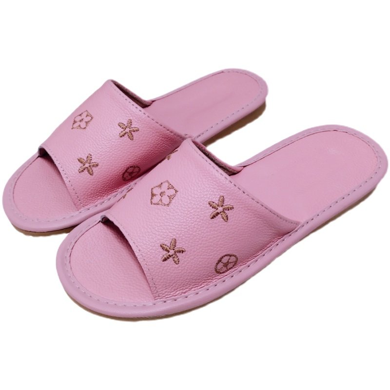 全牛皮家居防滑不臭脚真皮透气软底凉拖鞋女夏季情侣室内家用地板
