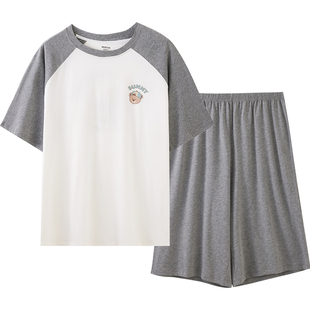 英博伦青少年睡衣夏季纯棉薄款中大童短袖套装学生宽松男童家居服
