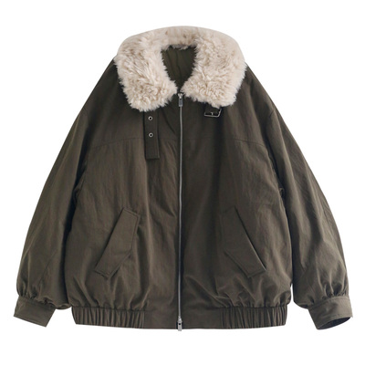 徐大脸吖定制 90白鸭绒工装派克服冬羊羔毛皮草立领羽绒服外套女