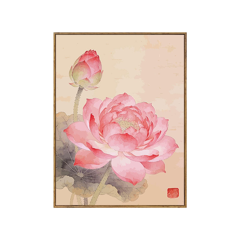 新中式水墨国风莲花DIY填色油画