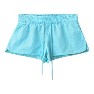 凉快速干~显白亮蓝色短裤女美式夏款低腰运动休闲阔腿短裤轻盈薄