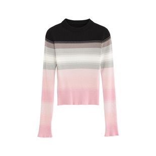 【商场同款】X--MOOM春秋新款彩色渐变套头长袖显瘦打底针织衫女