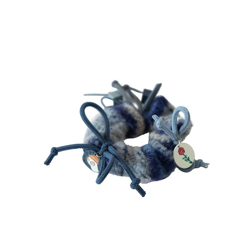 GUKUALI精致简约质感弹性好百搭小众设计头绳深蓝毛妮肠圈飘带