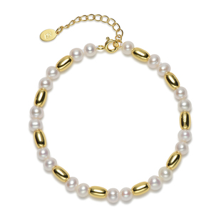 京润珍珠时由银S925淡水珍珠手链4-5mm白色近圆形设计款珠宝手链P