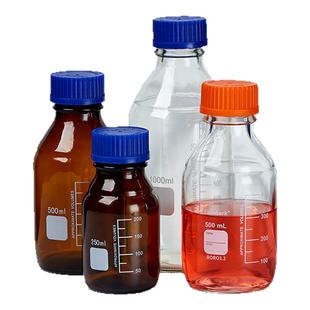 Labshark蜀牛蓝橙盖玻璃试剂瓶广口丝口中高硼硅透明棕色100/250/500ml带刻度密封取样样品瓶化学实验室用