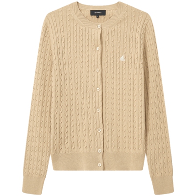 滨波早春甜美麻花圆领开衫绞花