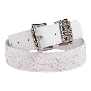 SUNSWAY复古雕花十字白色亚文化皮带男女小众潮流辣妹装饰腰带