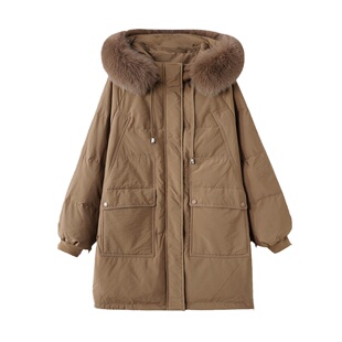 200斤特大码羽绒服女冬季新款胖mm中长款时尚狐狸大毛领外套