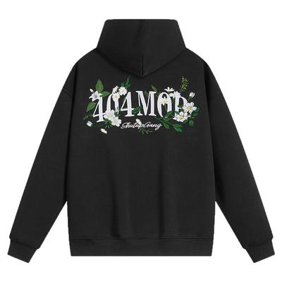 404MOB茉莉花重工刺绣连帽卫衣男女同款美式复古宽松潮牌情侣帽衫