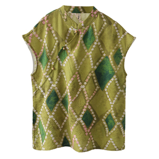 新中式国风盘扣印花背心夏季2025新款高级感复古百搭大码无袖上衣