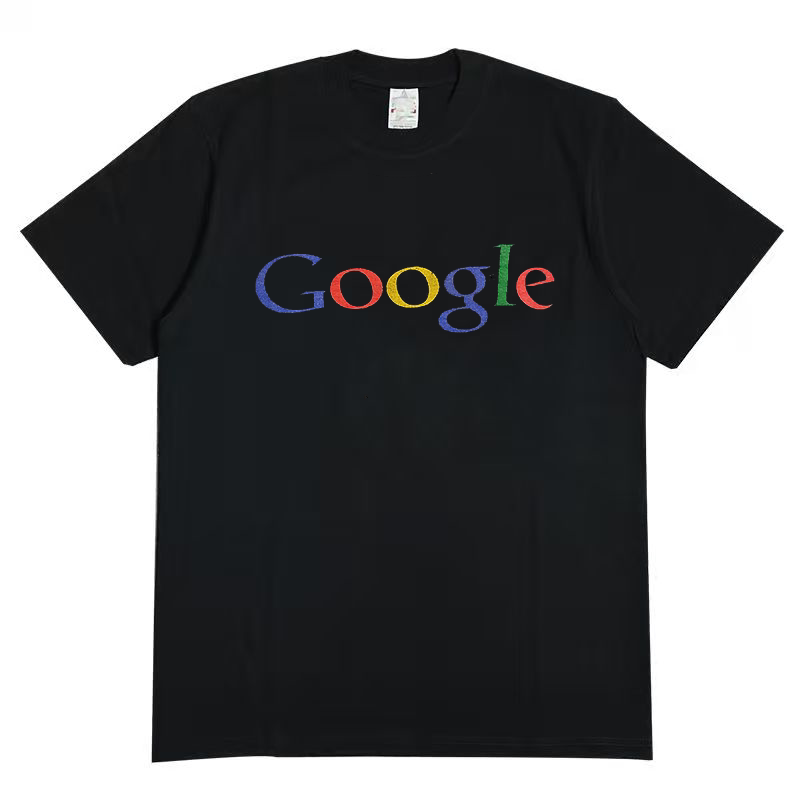 Google复古做旧短袖T恤极简潮流暗黑oversize小众设计感情侣半袖