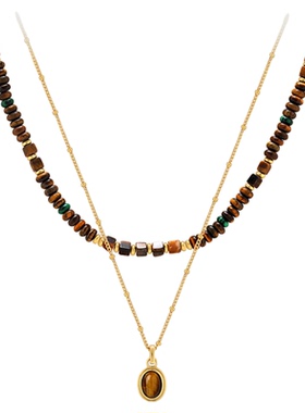 OUBIYABI欧比雅比木星 虎眼石叠戴套装项链耳饰串珠链礼物衣橱