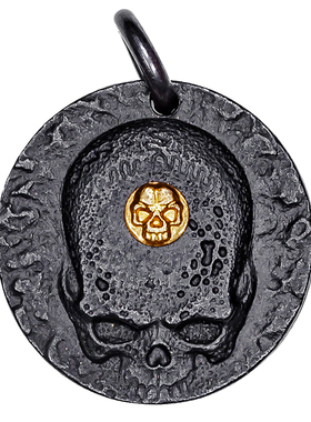 智慧头骨骷髅纯银恶魔幸运币吊坠