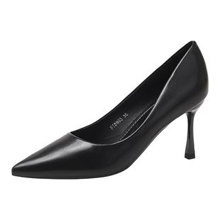 真皮礼仪高跟鞋女软底久站不累脚空乘正装通勤职业工作鞋黑色单鞋
