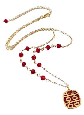 本命年红项链喜k金水晶原创