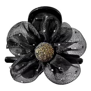 精致网纱水钻太阳花朵抓夹女气质鲨鱼夹高级感半扎发夹丸子头发卡