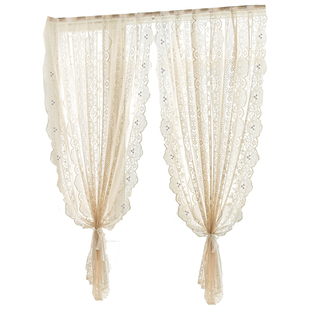 法式蕾丝纱帘内开窗魔术贴飘窗帘白色透光不透人阳台遮阳隐私帘