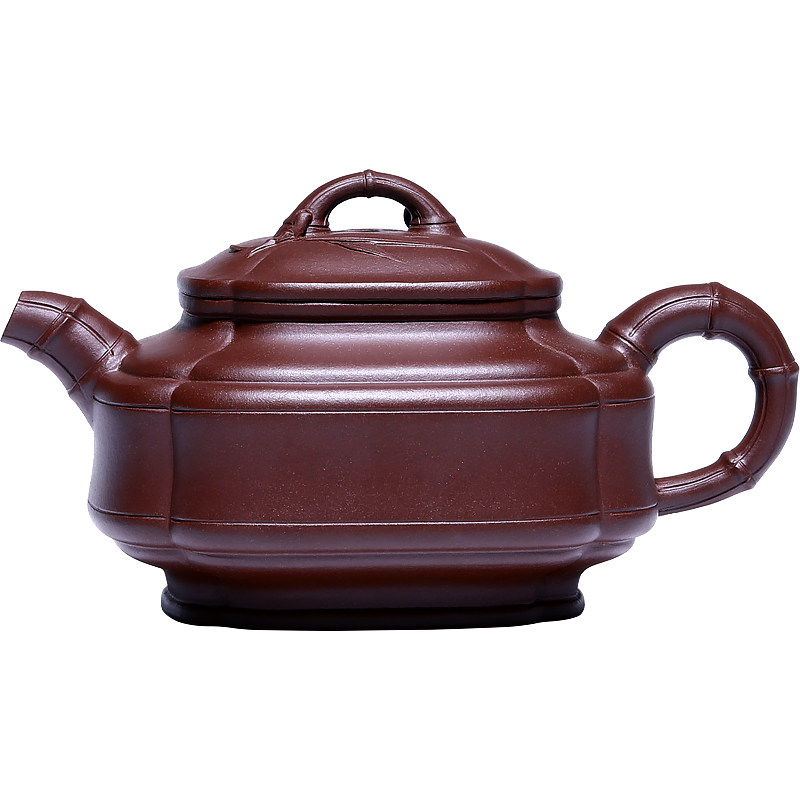 宜兴紫砂壶国高工原矿紫泥纯全手工贴竹四方竹鼓泡茶壶茶具套装