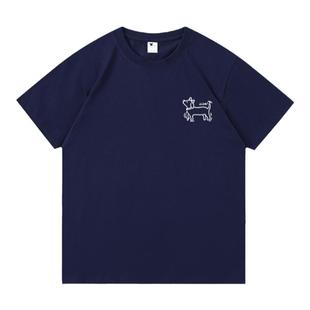 Guozii简约印花设计感正肩短袖t恤女夏季宽松休闲显白纯棉上衣潮