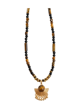 《吟游诗人》原创小众美拉德民族风复古虎眼石串珠流苏项链毛衣链