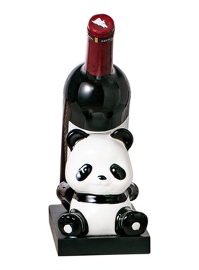 高档熊猫酒架摆件陶瓷轻奢创意带加厚实木底座红酒收纳架家居饰品