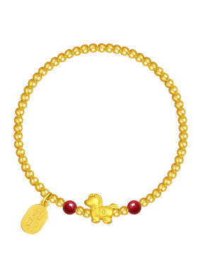 999纯银朱砂手串马年本命年红绳女足银生肖马黄金色手链银饰新年