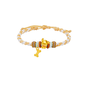 九畴 小狗&骨头手绳足金999黄金转运珠手链5D硬金送女友礼物