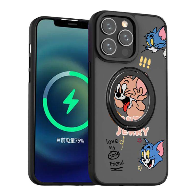 适用于适用iPhone16e磁吸手机壳12plus新款14max自带360旋转支架13防摔11支点保护套猫和老鼠15pr