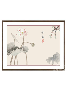事事如意新中式餐厅实木电表箱画水墨荷花游鱼饭厅遮挡配电箱挂画