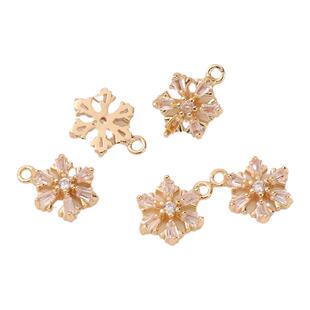 14K包金镶锆石保色雪花吊坠手工diy手链挂件耳环耳饰流苏配件材料