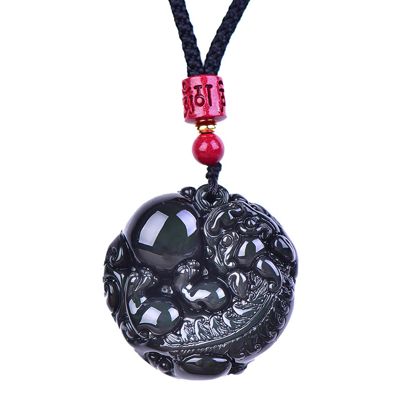 天然彩虹眼黑曜石貔貅吊坠男女钥匙扣挂件平安扣项链刻字五行补水