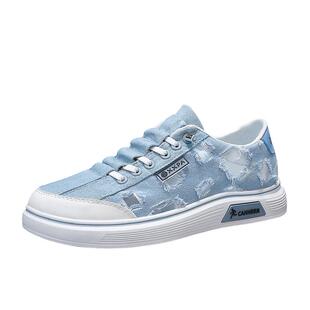 帆布鞋男款夏季透气百搭运动休闲板鞋男士一脚蹬软底防滑牛仔布鞋