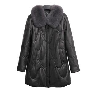 【特价】中老年大码绵羊皮羽绒服外套狐狸毛领波浪纹真皮皮衣女士